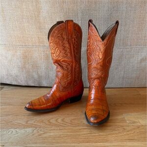 Montana Vintage 90s 1993 Eel Skin Cowboy Boots Tan Leather Western Exotic 9 E